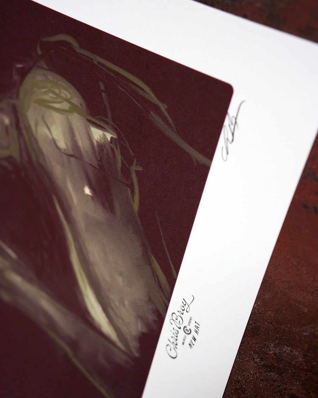 A close detail of the New Hat print on cotton paper, by Chris Broy