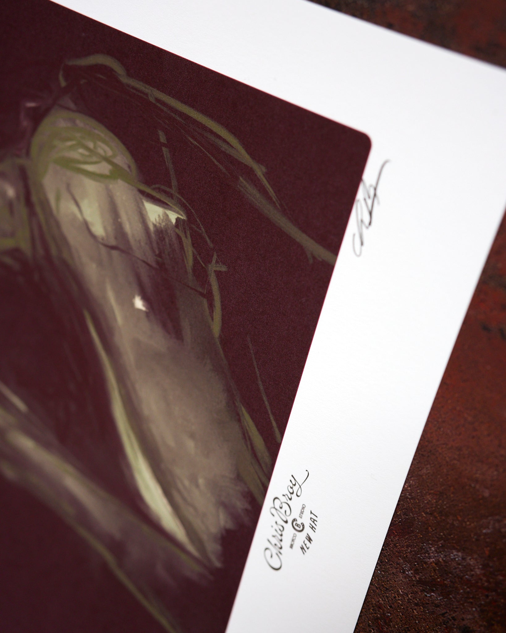 A close detail of the New Hat print on cotton paper, by Chris Broy