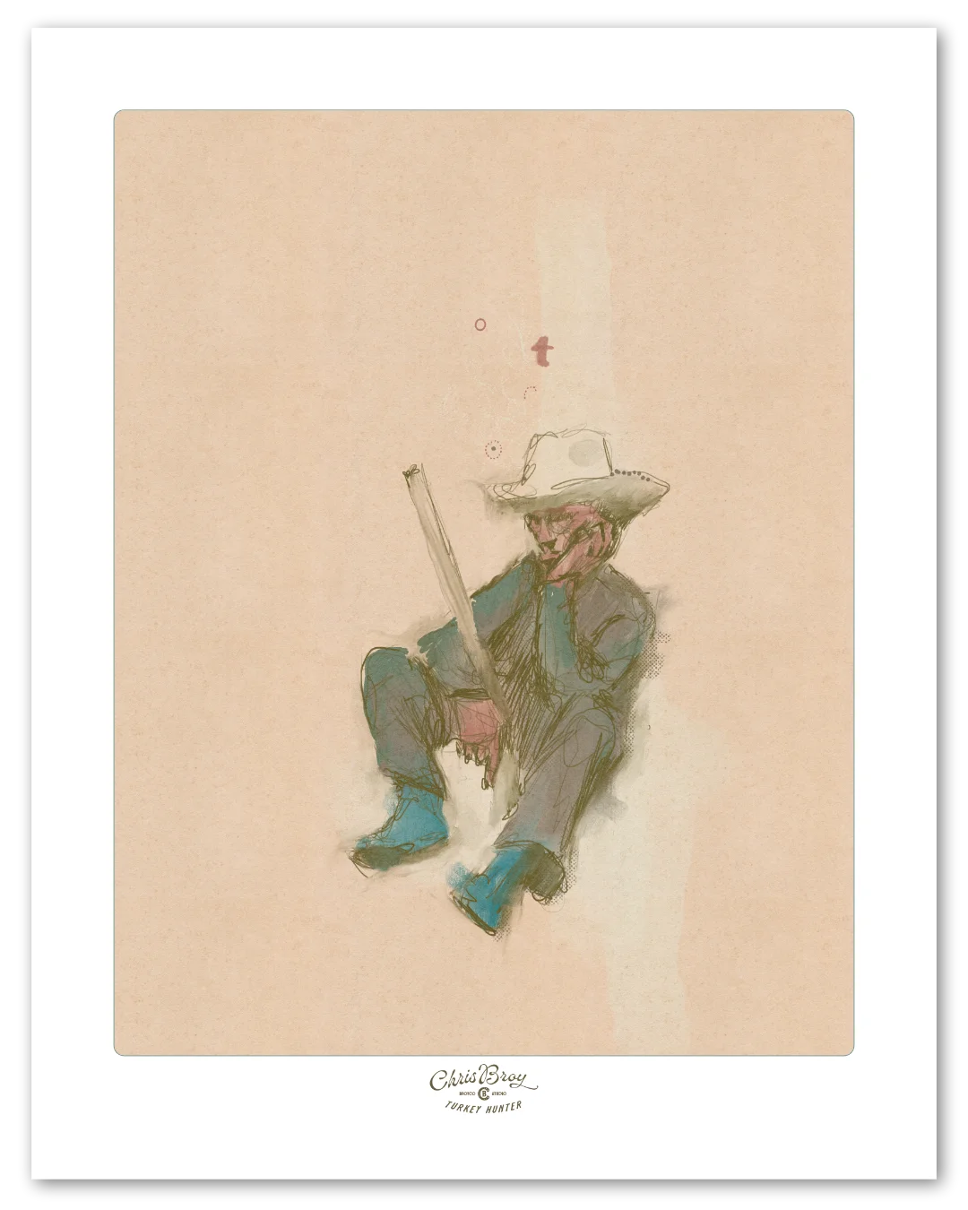 A turkey hunter at the end of an unsuccessful morning, painted by Chris Broy