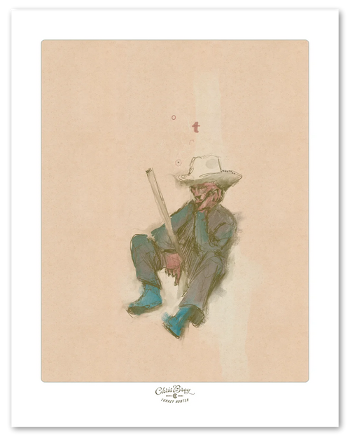 A turkey hunter at the end of an unsuccessful morning, painted by Chris Broy