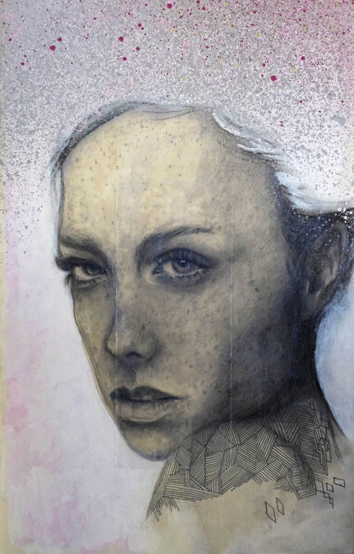 “Serein” original mixed media artwork by Broy Co., inspired by evening serenity and subtle rain.